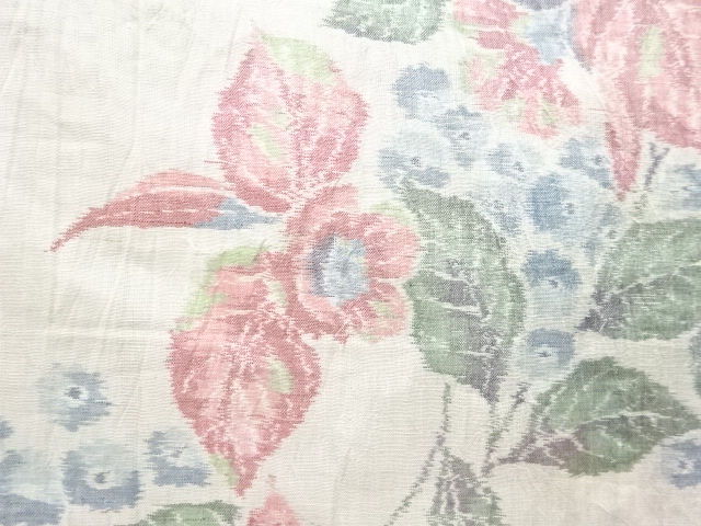  大正ロマン　本場小千谷ちぢみ　蘭模様織り出し着物